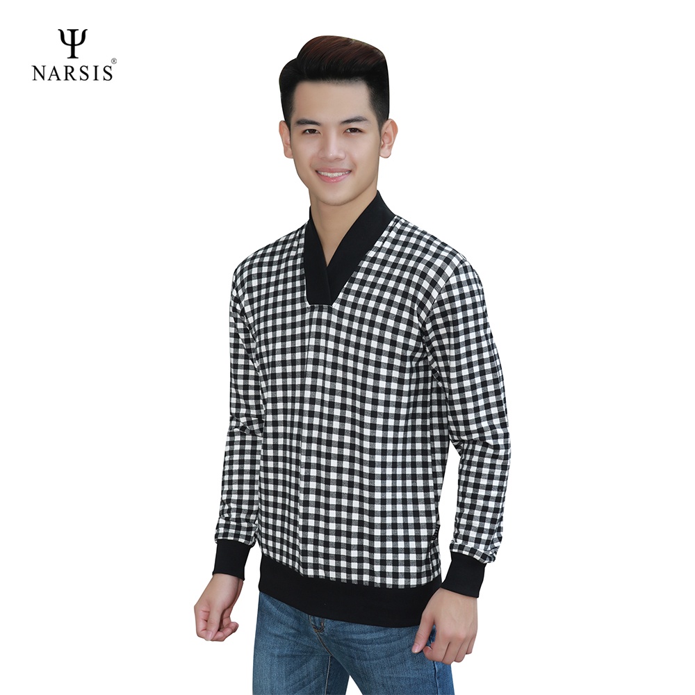 Áo thu đông Nam Narsis D4119 kẻ caro đen trắng