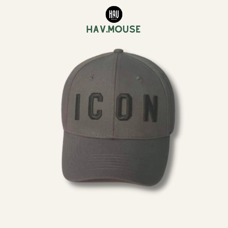 Nón  lưỡi trai ICON xám logo thêu đen tinh tế dành cho mọi lứa tuổi Free size