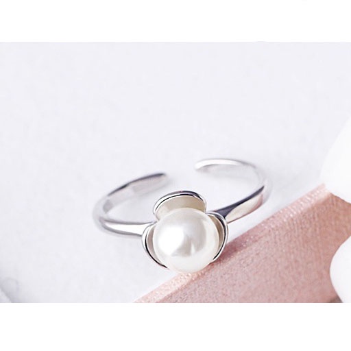 Nhẫn dạng mở Aincin-S1 mạ bạc 925 đính ngọc trai giả sang trọng cho nữ