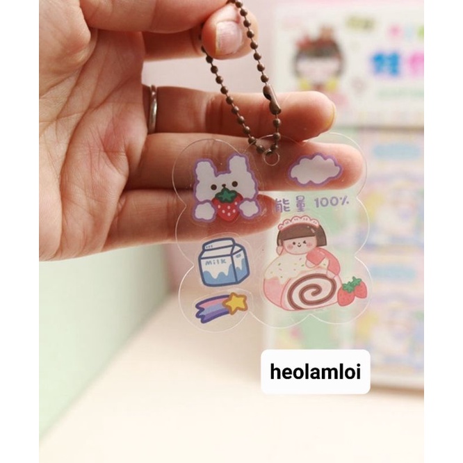 Hộp làm móc khóa, móc treo trong suốt dính sticker DIY- loại mỏng vừa , có clip