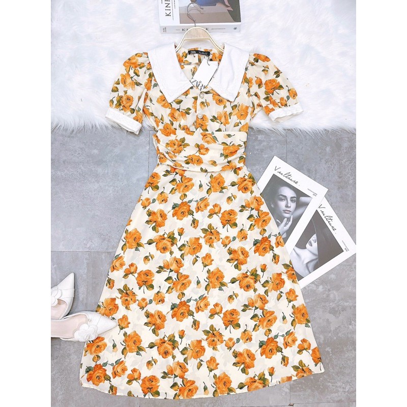 [Mã SKAMA06 giảm 8% tối đa 50K đơn 250K] Váy hoa vàng phối cúc VINTAGE | BigBuy360 - bigbuy360.vn