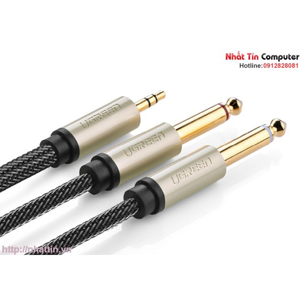 Cáp Audio 3.5mm to 2 đầu 6.5mm dài 1m chính hãng Ugreen UG-10613 mạ vàng cao cấp
