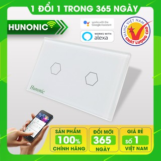 Công tắc điện thông minh, hẹn giờ tự động Hunonic 2 nút màu trắng│Thiết bị điện thông minh điều khiển từ xa│Giá cực rẻ