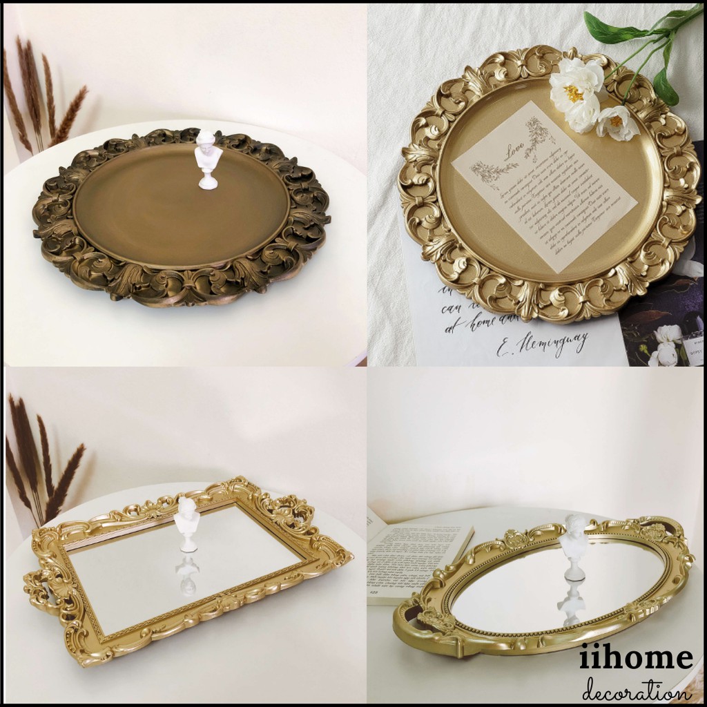 Khay vintage, khay gương decor họa tiết cổ điển phụ kiện chụp ảnh trang sức