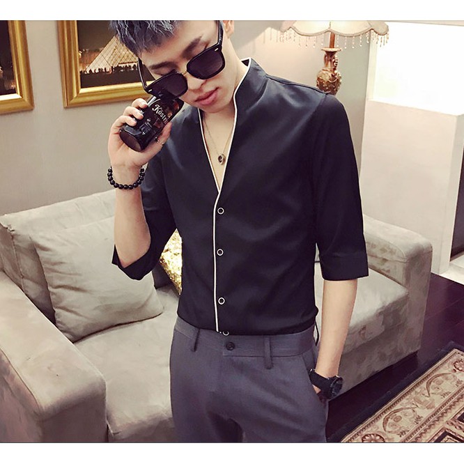Sơ mi cổ V viền dáng ôm