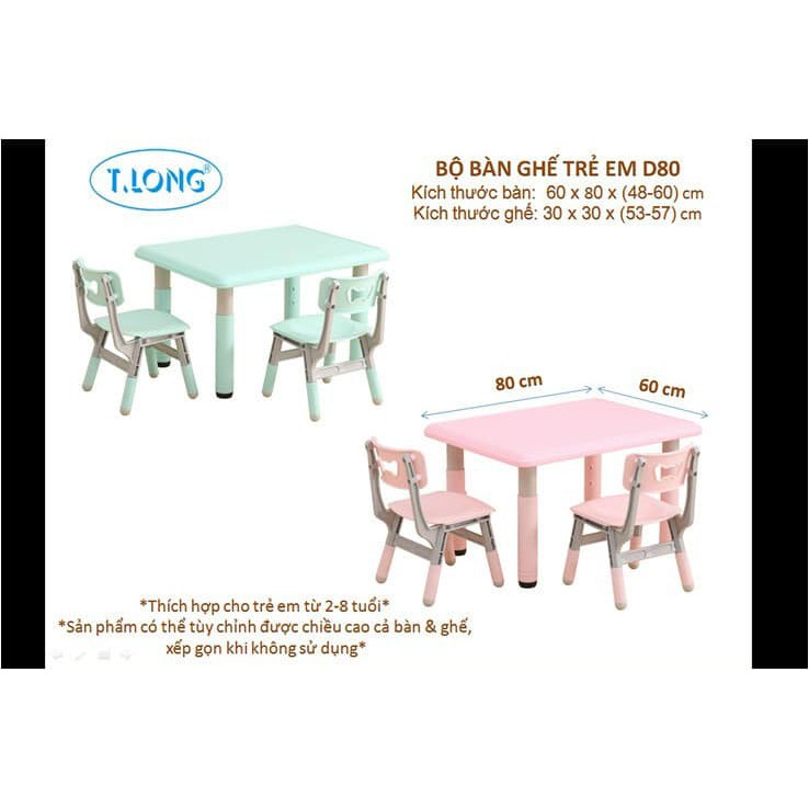 Bộ bàn ghế trẻ em D80 ( 1 bàn và 2 ghế) | BigBuy360 - bigbuy360.vn
