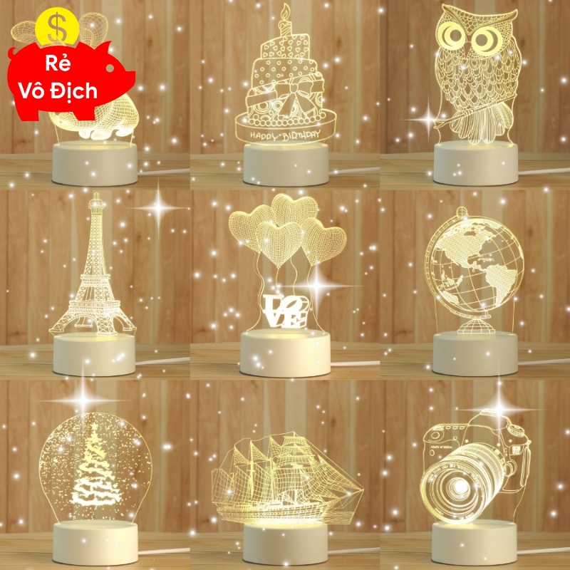 Đèn Ngủ 3D LED Để Bàn Dễ Thương, Đáng Yêu Trang Trí Phòng Ngủ - Quà Tặng Độc Đáo, Ý Nghĩa - Đèn Ngủ USB