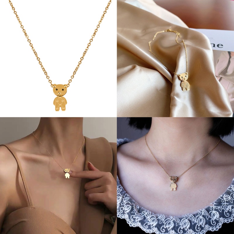 Vòng cổ Thép Titan Mặt Hình Gấu Teddy Xinh Xắn Dành Cho Nữ
