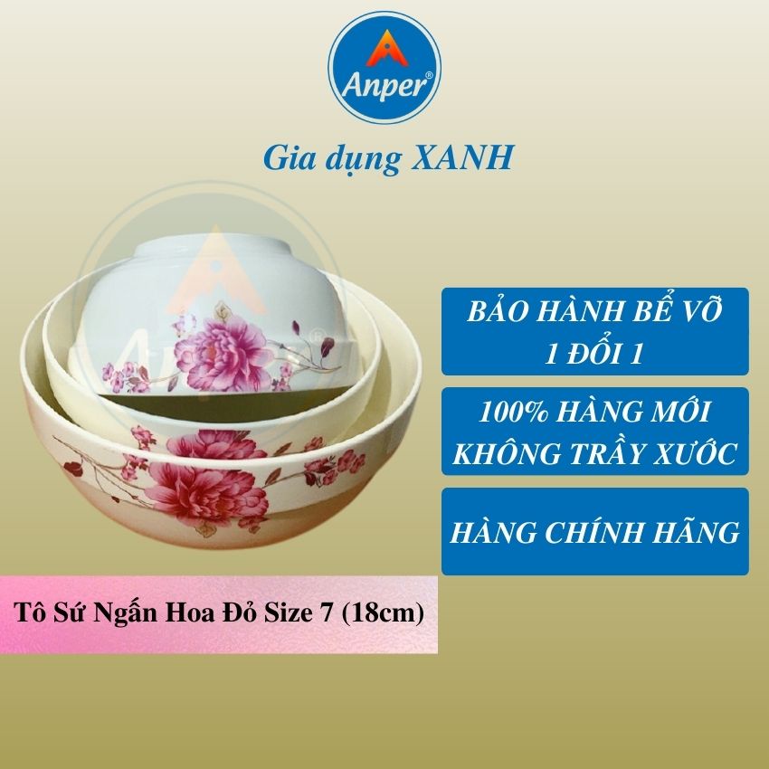 Combo 2 tô sứ 3 bát sứ ANPER ngấn dày 15cm18cm20cm  ăn cơm ăn mì ăn phở  chén dĩa dễ thương
