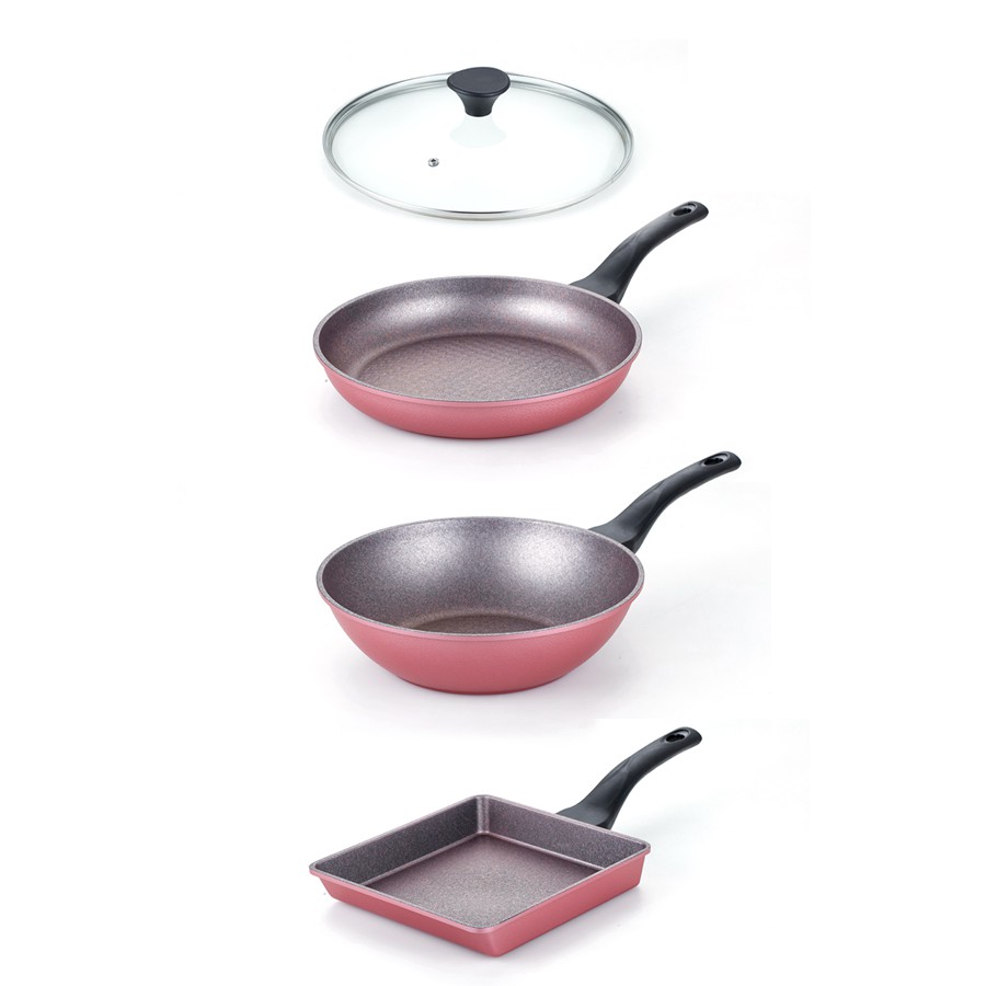 Chảo đá chống dính Ecoramic siêu bền -28 cm - tròn lớn-Curling stone Wok pan and Glass