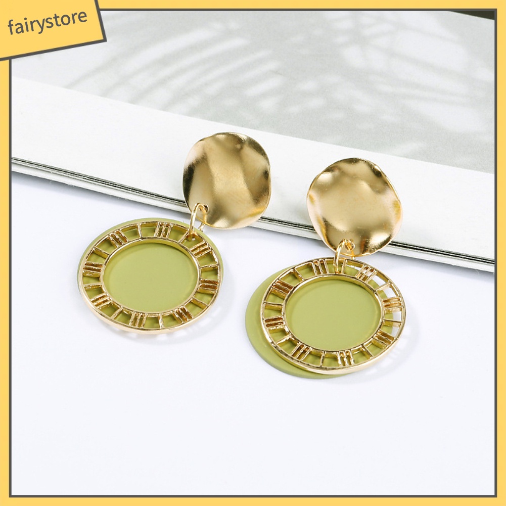 Hoa Tai Dáng Dài Mặt Hình Chữ Số La Mã Cá Tính Cho Nữ