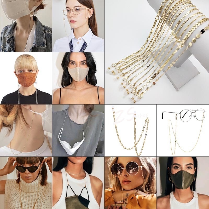 Dây Xích Kim Loại Đeo Mặt Nạ 3 Trong 1 Chống Trượt Phong Cách Cổ Điển Unisex