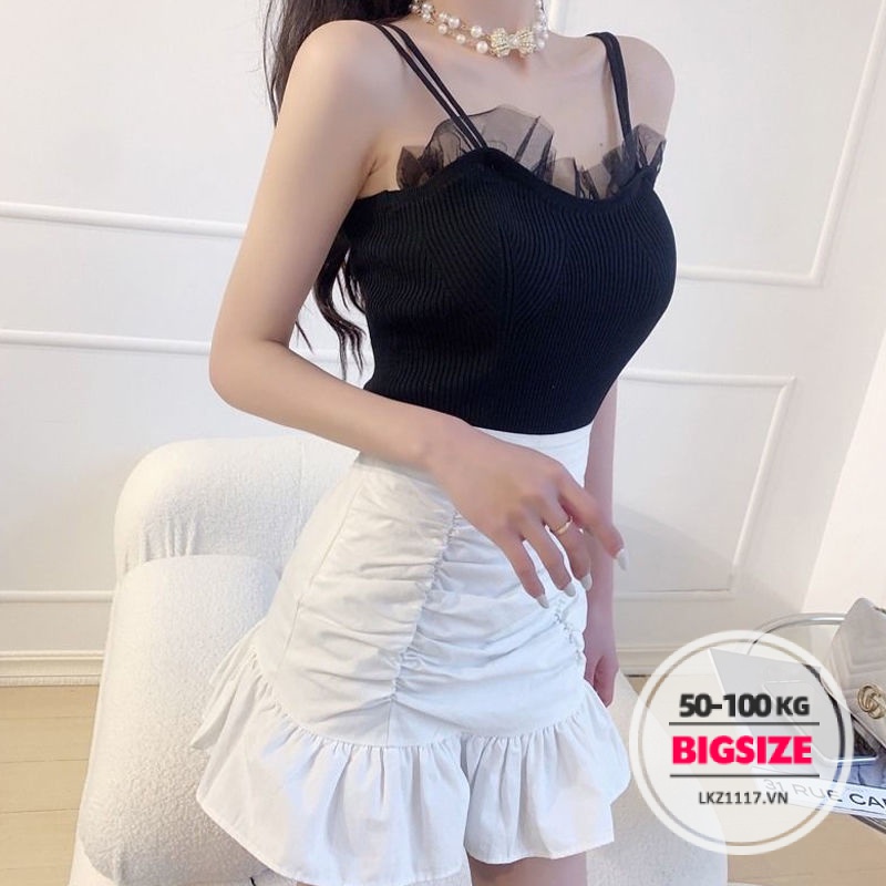 Áo ba lỗ lụa lạnh Bigsize Áo 2 dây nữ Không tay cổ chữ v mùa hè Phong cách Hàn Quốc Thời Trang tiểu thư cá tính xinh đẹp cho người mập béo