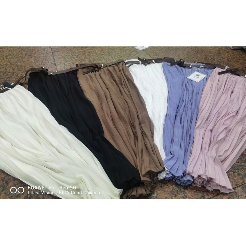 Chân váy dập ly dáng dài midi Vintage kèm đai lưng cạp thun lưng cao- hàng quảng châu | BigBuy360 - bigbuy360.vn