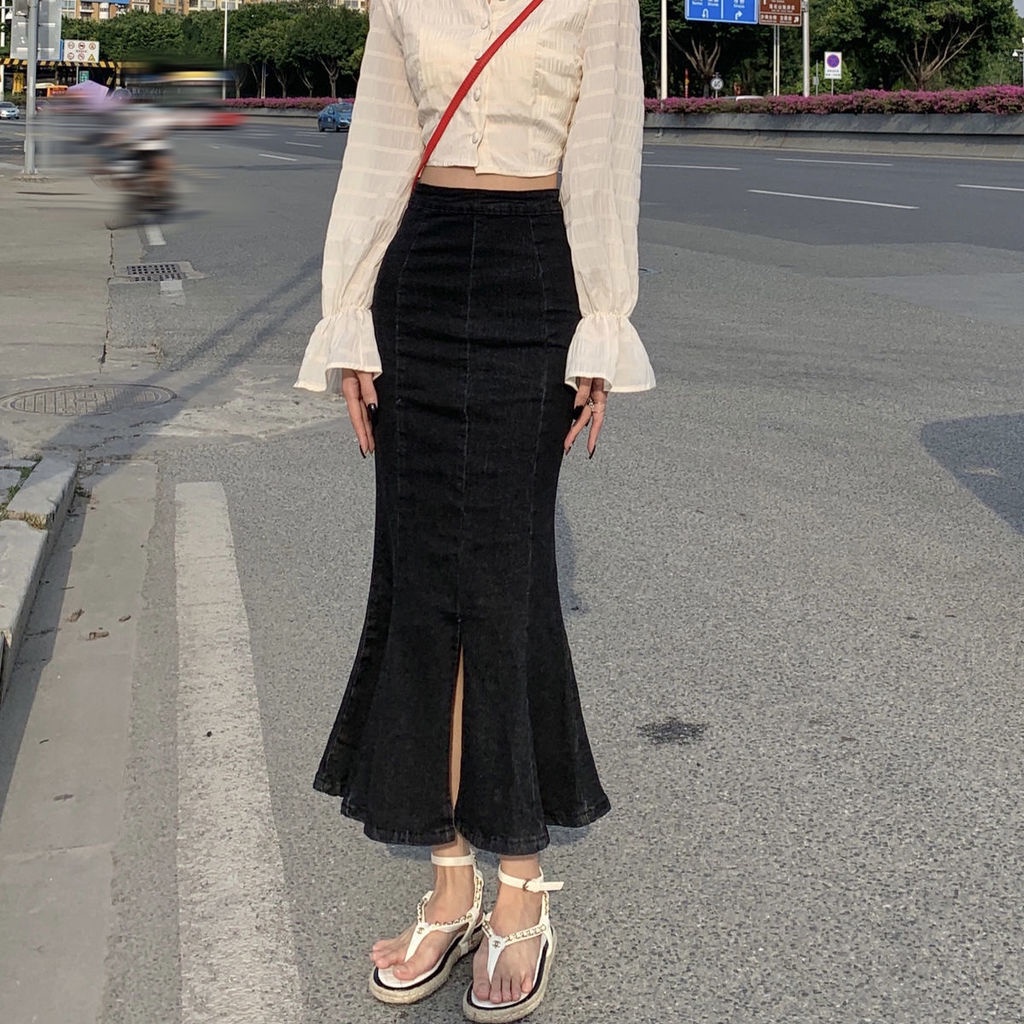 Chân váy jean Đuôi Cá Lưng Cao Phong Cách Hàn Quốc Ngọt Ngào