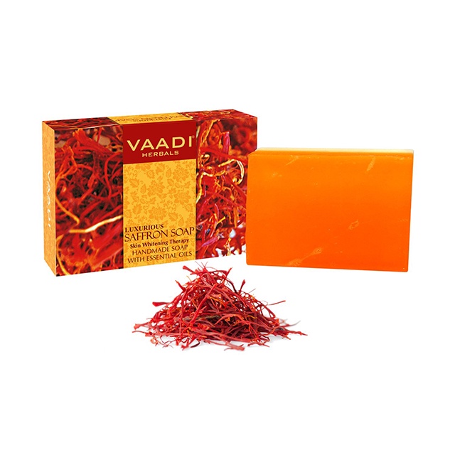 [Quà Tặng] Xà Phòng Vaadi Saffon Và Sữa Dê Làm Mềm Và Sáng Da | Vaadi Herbals Saffron Soap 75gr -  Tặng Lưới Tạo Bọt