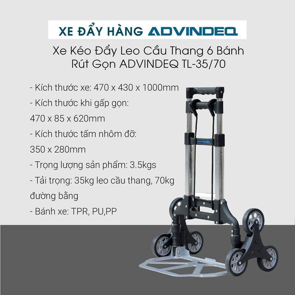 Xe Kéo đẩy Hàng leo cầu thang 6 bánh rút gọn ADVINDEQ TL-35/70