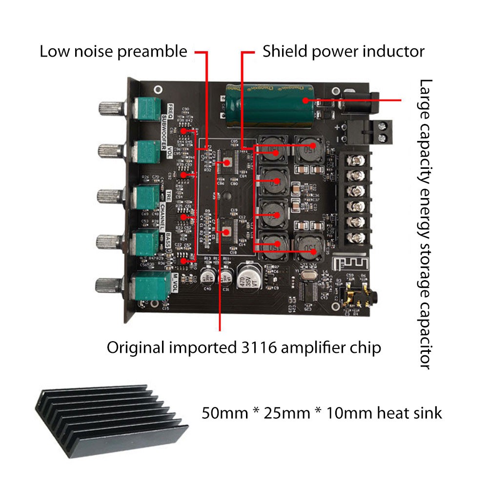 【Ready Stock】❤ Wuzhi audio2.1 channel Bluetooth digital power amplifier board module high low tone subwoofer high power ❤【QUEEN2019】