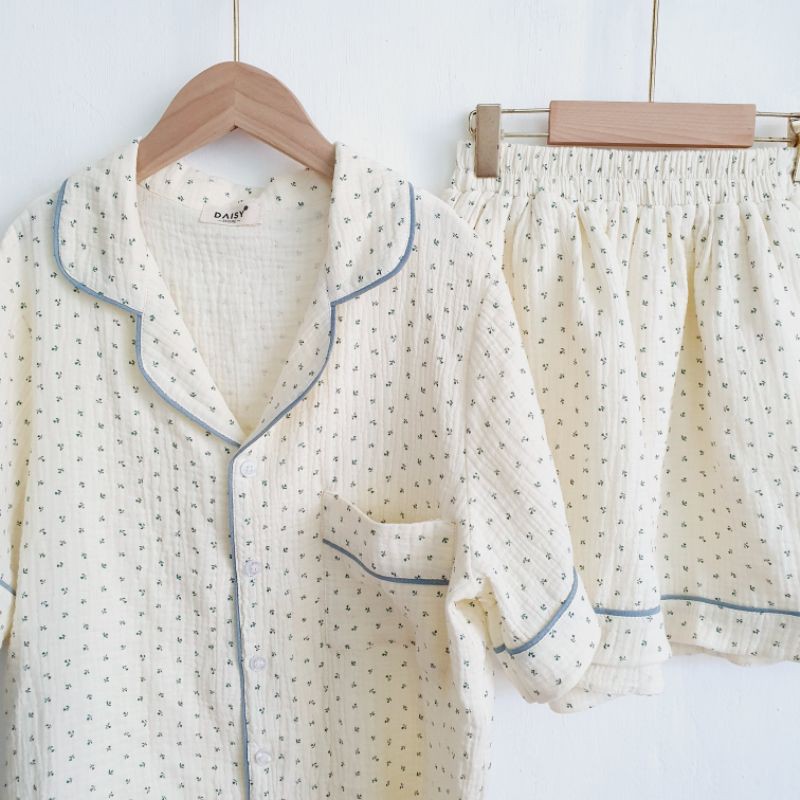 Pyjama muslin bông xanh