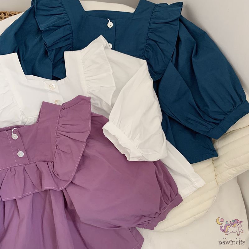 Áo Sơ Mi Cotton Cổ Vuông Dài Tay Thời Trang Hàn Quốc Dành Cho Bé Gái