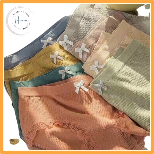 Quần Lót Cotton Ren nơ cài trước xuất, chất liệu co giãn, quần chíp ôm bụng vải mềm ôm bụng nâng mông thấm hút hàng Nhật