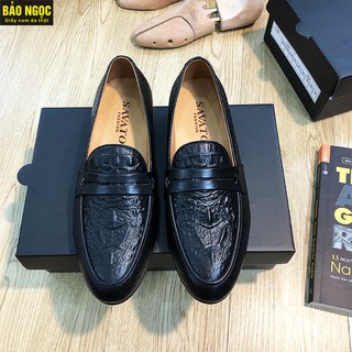{HOT TREND} Giày Da Nam - Giày Lười Nam Da Bò Thật Dập Vân Cá Sấu Sang Trọng - Đế Cao Su Đúc Cao 3cm - Mã K1357