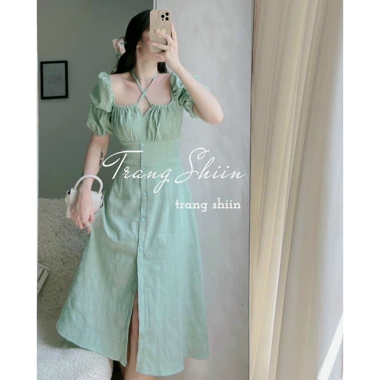 [ NEW ARRIVAL ] ĐẦM XỐP 2 DÂY CHÉO NGỰC, CỔ YẾM, TAY LỠ PHỒNG NHẸ, PHỐI MÀU NHÃ NHẶN, THANH LỊCH, CỰC SANG TRỌNG UP SHOP