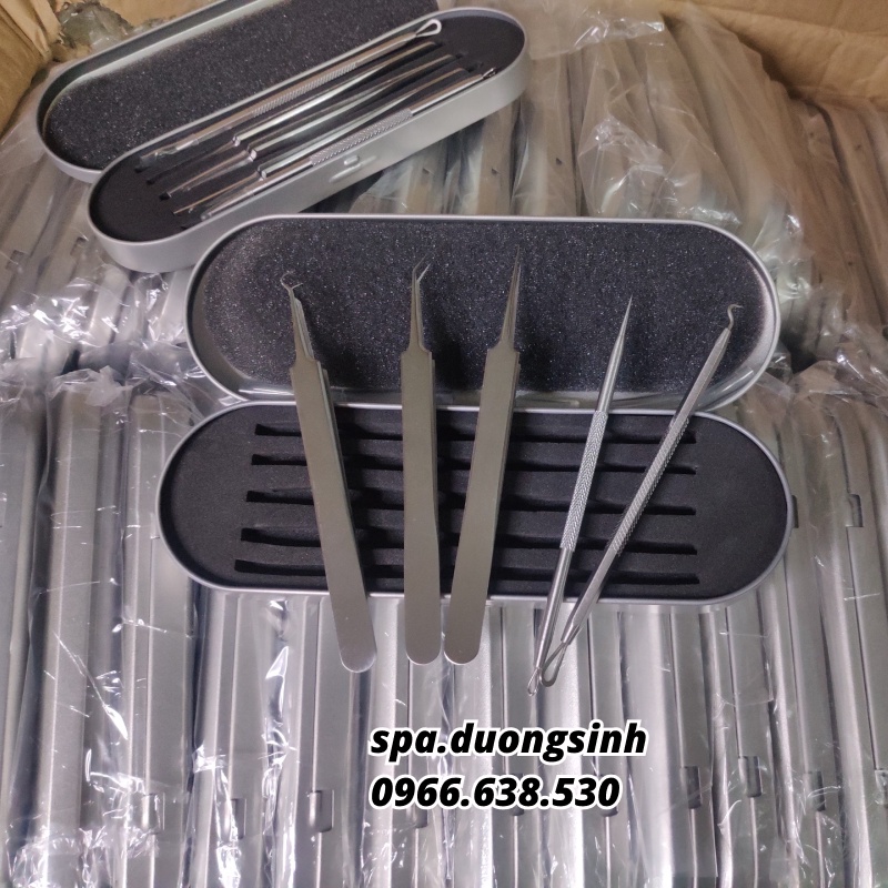 Bộ Que Nặn Mụn 5 Món Cao Cấp - Bộ Nặn Mụn Inox Không Gỉ Kèm Nhíp Gắp Mụn, Que Nặn Mụn Đầu Đen