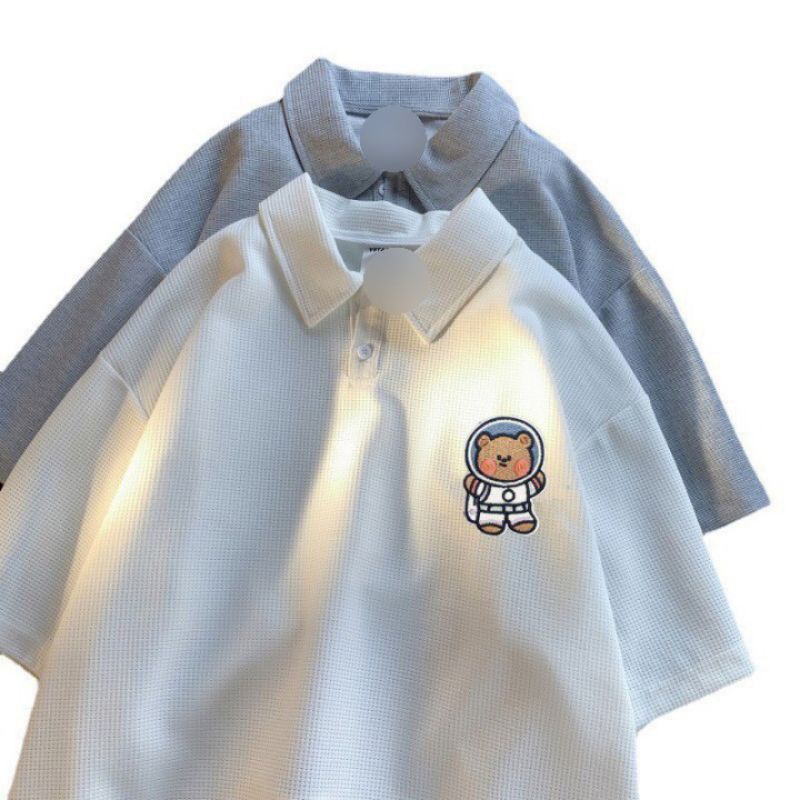 Áo Polo In Hình Gấu 4 Màu Unisex Áo thun nam nữ dáng rộng chất bo cotton dầy đẹp Ulzzang