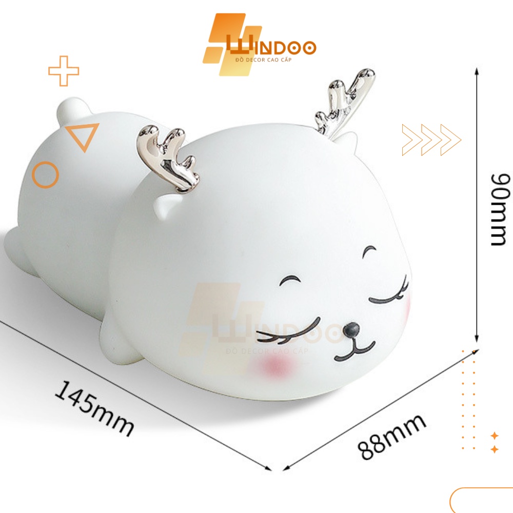Đèn ngủ silicon chú nai đổi màu dễ thương cho bé, đèn ngủ windoo để bàn cảm ứng thông minh