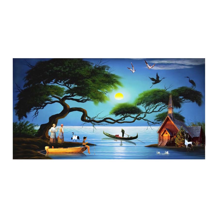 Tranh dán tường phòng khách phong cảnh thiên nhiên hơi hướng cổ đại