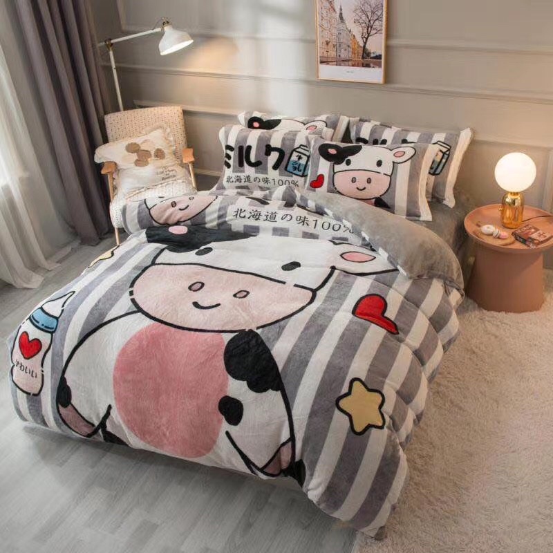 Nỉ Nhung Cao Cấp Mềm & Mịn Bò Sữa Xám ( Drap Chăn Ga Gối 4 Món)