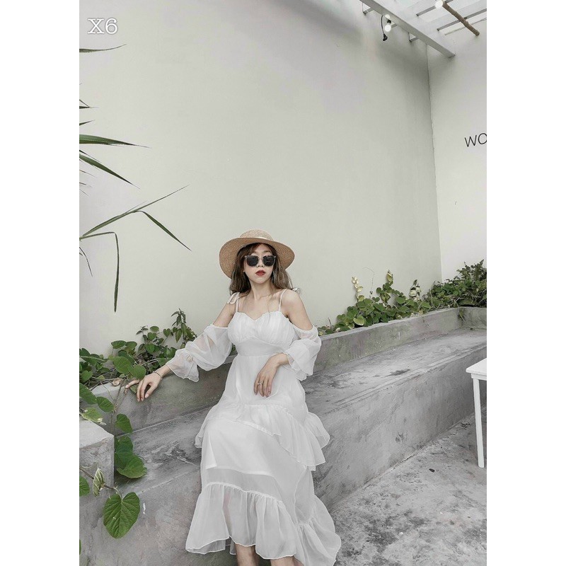 ĐẦM MAXI TRẮNG TRỄ VAI (KÈM VIDEO HÌNH THẬT) | BigBuy360 - bigbuy360.vn