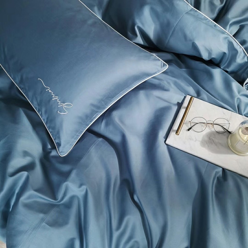 Bộ Chăn Ga Gối Lụa Tencel Sumoi 60s Đơn Sắc Cao Cấp - Xanh nước biển