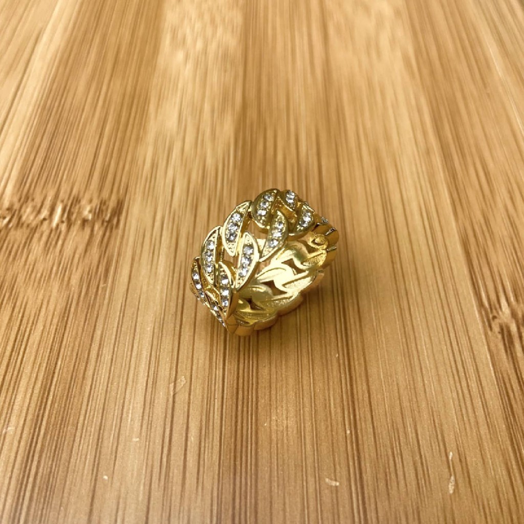 Nhẫn nam nữ  CUBAN titan gold đính đá bao quanh lấp lánh- Mẫu N030