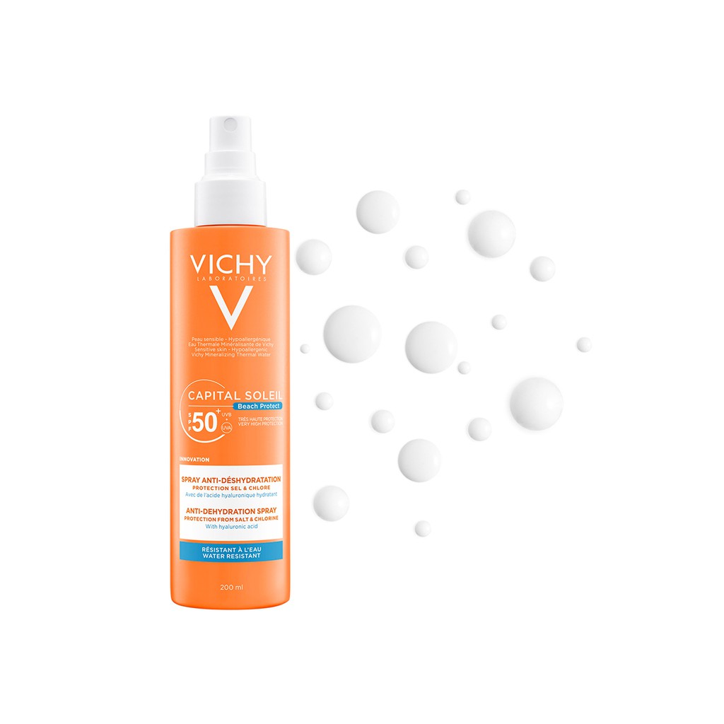 Káº¿t quáº£ hÃ¬nh áº£nh cho Chá»ng náº¯ng Vichy Capital Soleil Beach Protect Anti-Dehydration Spray