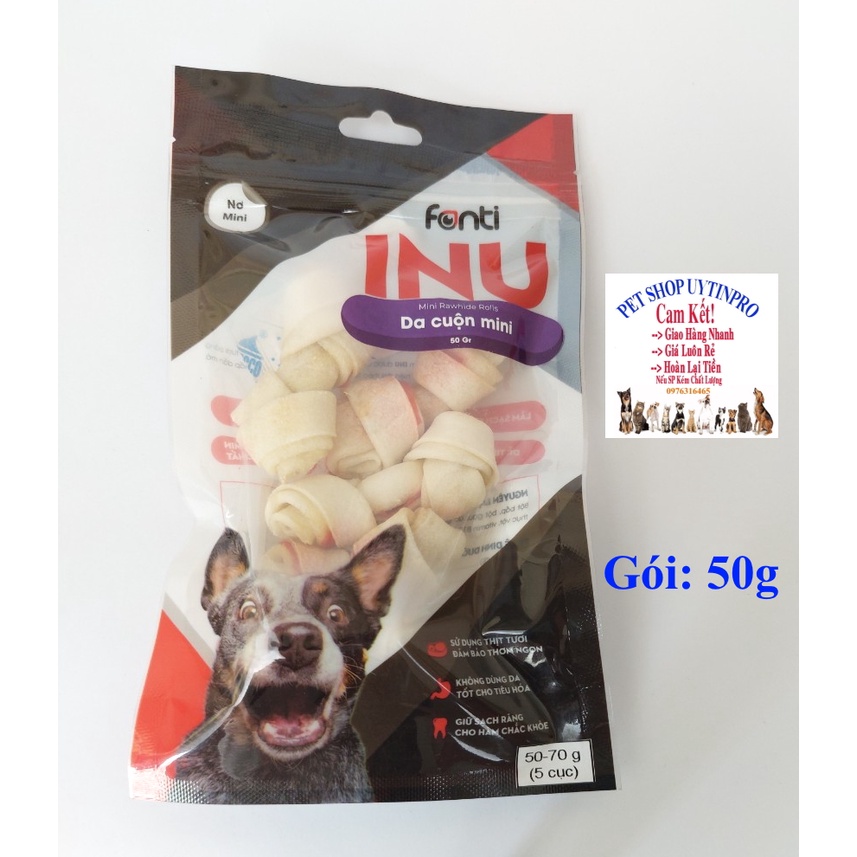 XƯƠNG GẶM CHO CHÓ Fonti INU Nơ Mini Da cuộn mini Gói 50g Thơm ngon Sạch răng Giúp hàm chắc khỏe Tiêu hóa tốt SX tại VN