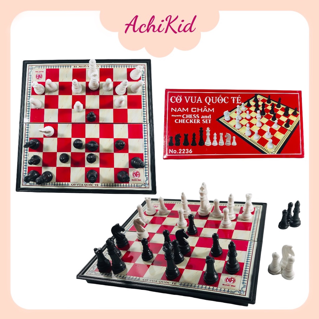 Bộ cờ vua nam châm gấp gọn 3 kích cỡ tiêu chuẩn thi đấu, nhựa ABS bền đẹp nam châm bám mặt bàn tốt