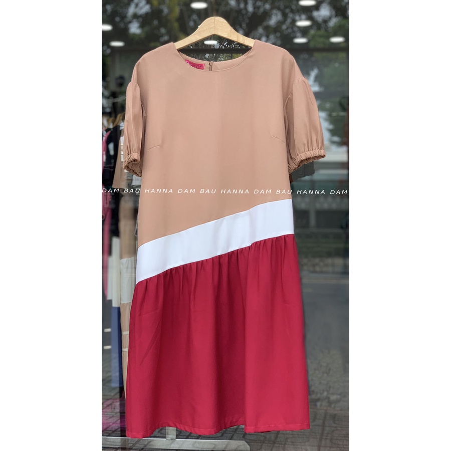 [HANNA] Đầm bầu công sở dễ thương cho mẹ trẻ vải thoáng mát cao cấp thầm mồ hôi tốt cho mùa hè dài qua gối có túi 2 bên