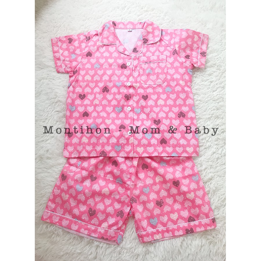 [THANH LÝ] Bộ Pỵjama bé gái vải cotton Hàn Quốc 2 - 6 tuổi (Trái tim)