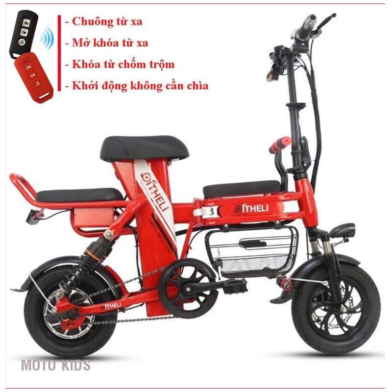 Xe đạp điện mini gấp gọn THELI mẫu mới 2023/Pin48v- 20a/15a TẶNG GIỎ XE - hàng chính hãng