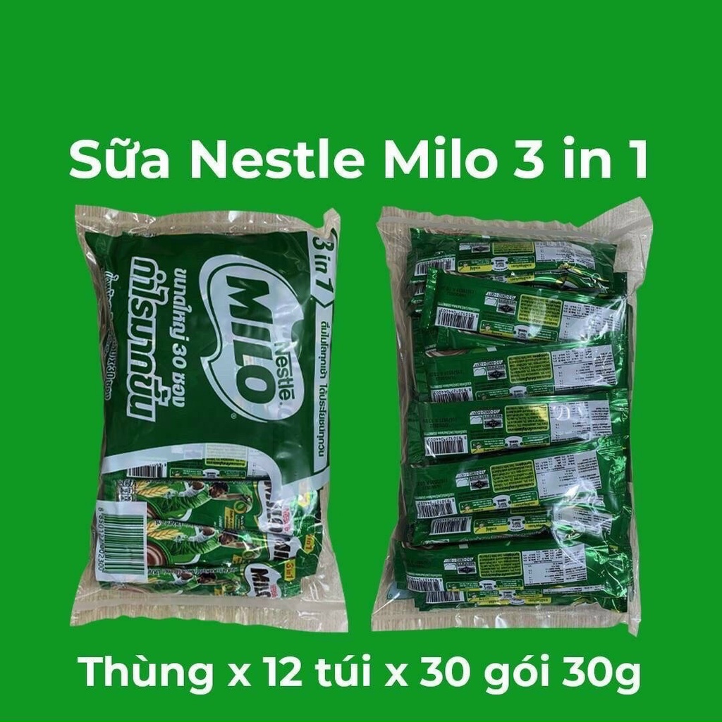 [Giá Sỉ] Túi 30 gói Milo 3 in 1 hòa tan Thái Lan siêu ngon được tặng thêm 3 gói