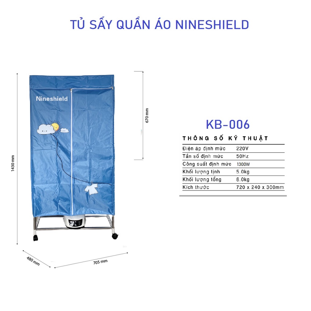 Máy sấy quần áo/ tủ sấy quần áo Nineshield Kb-006 Nội Địa Trung bảo hành 6 tháng