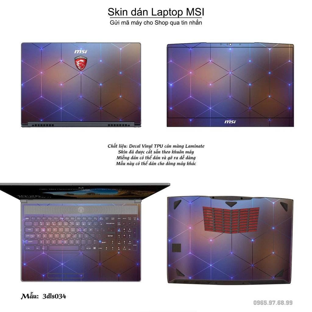 Skin dán Laptop MSI in hình 3D Color (inbox mã máy cho Shop)