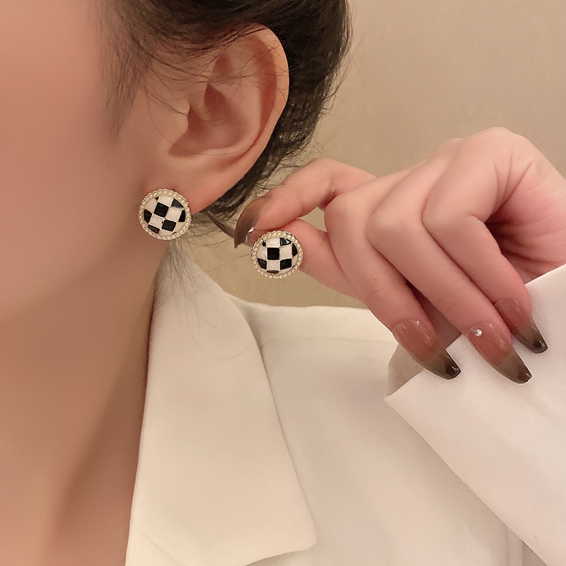 Bông tai mạ bạc 925 màu trắng đen phong cách Hàn Quốc thời trang cho nữ