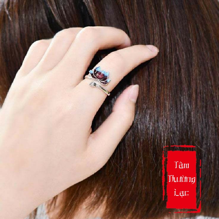 Nhẫn Phong Thuỷ Nữ Hoa Sen Phật Giáo (Có Hộp)