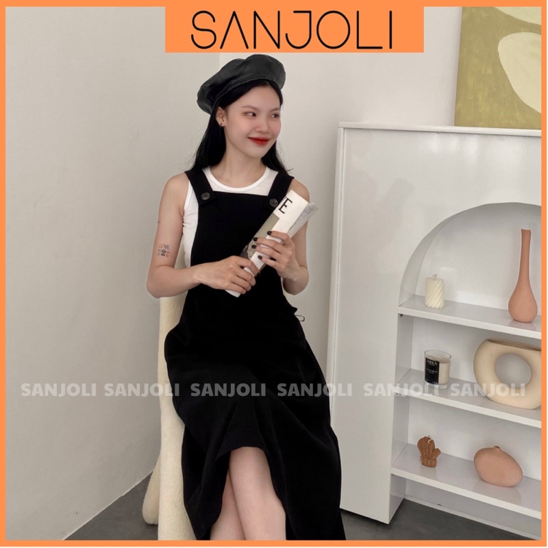 Váy Yếm Nữ Maxi SANJOLI Dáng Suông Dài Chữ A Cổ Vuông Hai Dây Xòe Rộng Phong Cách Hàn Quốc Ulzzang QD007