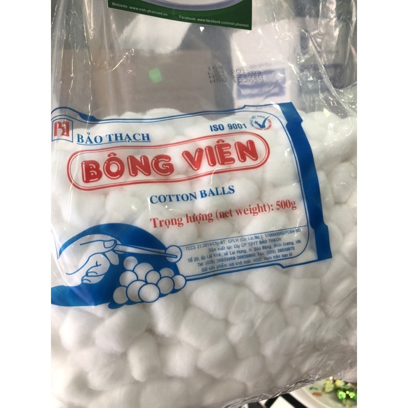 Bì 500gr Bông gòn viên Bảo thạch tiệt trùng gói 500gr bông gòn y tế dạng viên bông viên 3cm x 3cm Bảo Thạch