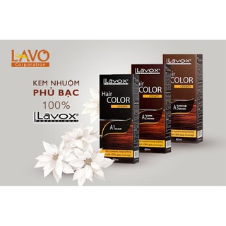 Kem thuốc nhuộm phủ bạc 100% Lavox 100ml 3 màu A1 đen, A2 nâu đen, A3 nâu