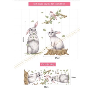 Decal dán tường Thỏ cặp cute( kèm kích thước)